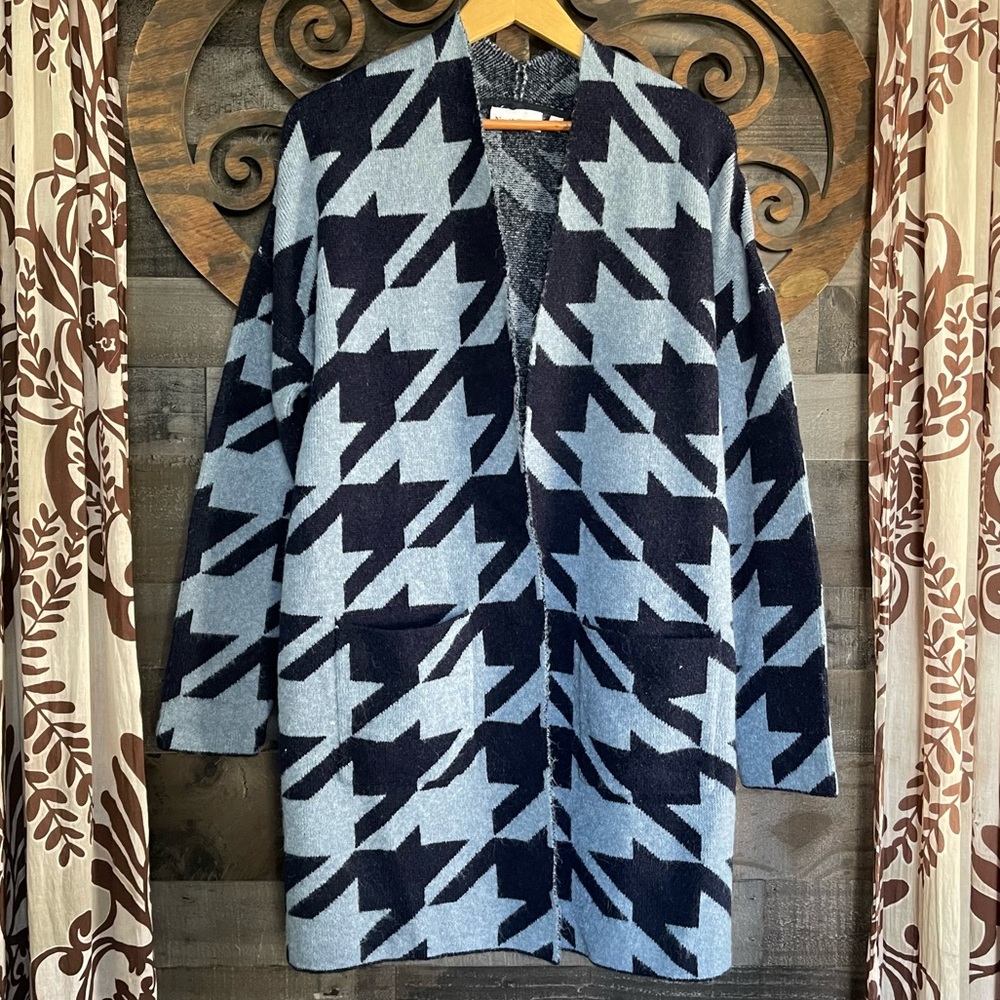 Cardigan Sweater Long Blue North Style Warm Soft Cozy Aztec Duster